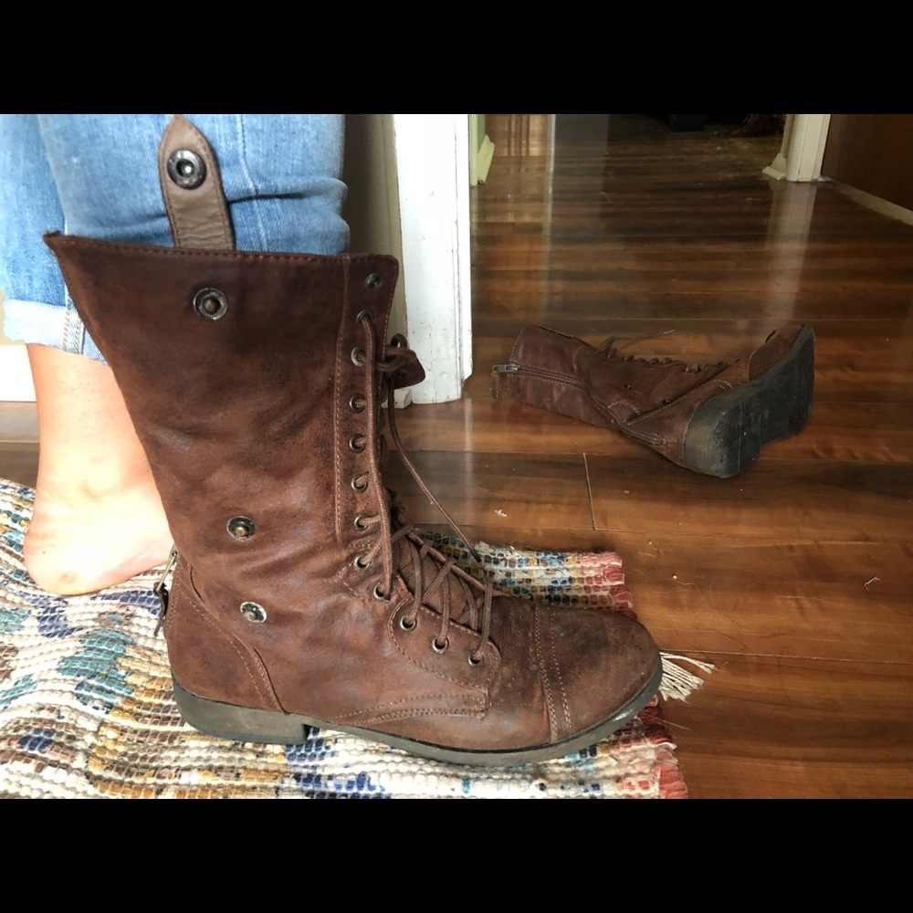 Brown combat boots